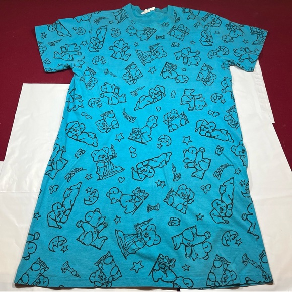 Zoo Crew 80s Aqua Blue TEDDY BEAR PJS MOON stars Long Night Shirt Cotton womens - Picture 10 of 10